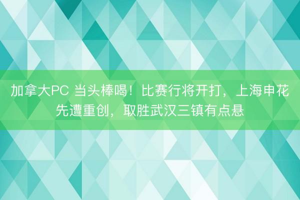 加拿大PC 当头棒喝！比赛行将开打，上海申花先遭重创，取胜武汉三镇有点悬