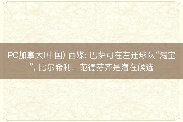 PC加拿大(中国) 西媒: 巴萨可在左迁球队“淘宝”， 比尔希利、范德芬齐是潜在候选