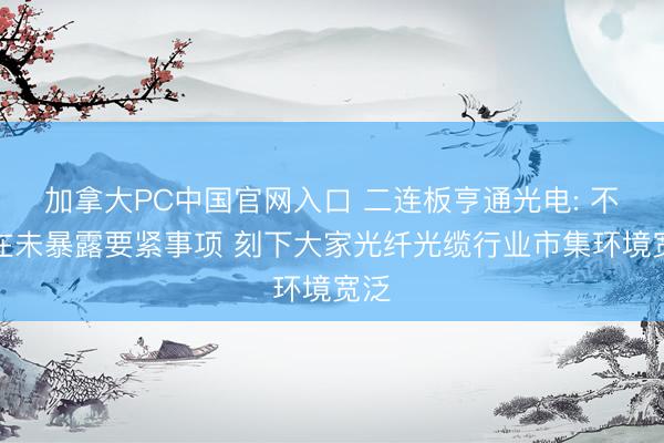 加拿大PC中国官网入口 二连板亨通光电: 不存在未暴露要紧事项 刻下大家光纤光缆行业市集环境宽泛