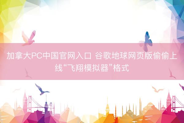 加拿大PC中国官网入口 谷歌地球网页版偷偷上线“飞翔模拟器”格式